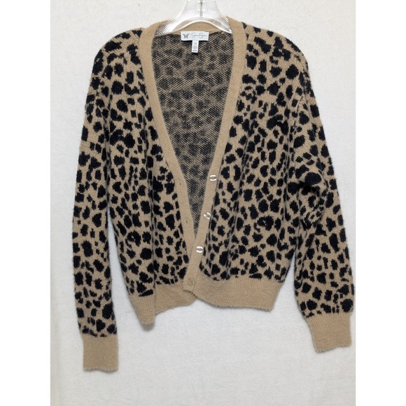 Jessica Simpson Sweaters - Jessica Simpson Women Leopard Print Fuzzy Knit Button Front Cardigan Sweater XS